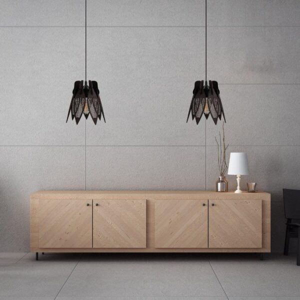 Black Leaf Shape Wooden Modern Hanging Lamp Shade - Image 3