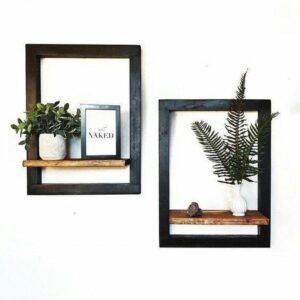 Wooden Framed Modern Floating Shelf, Pack of 2